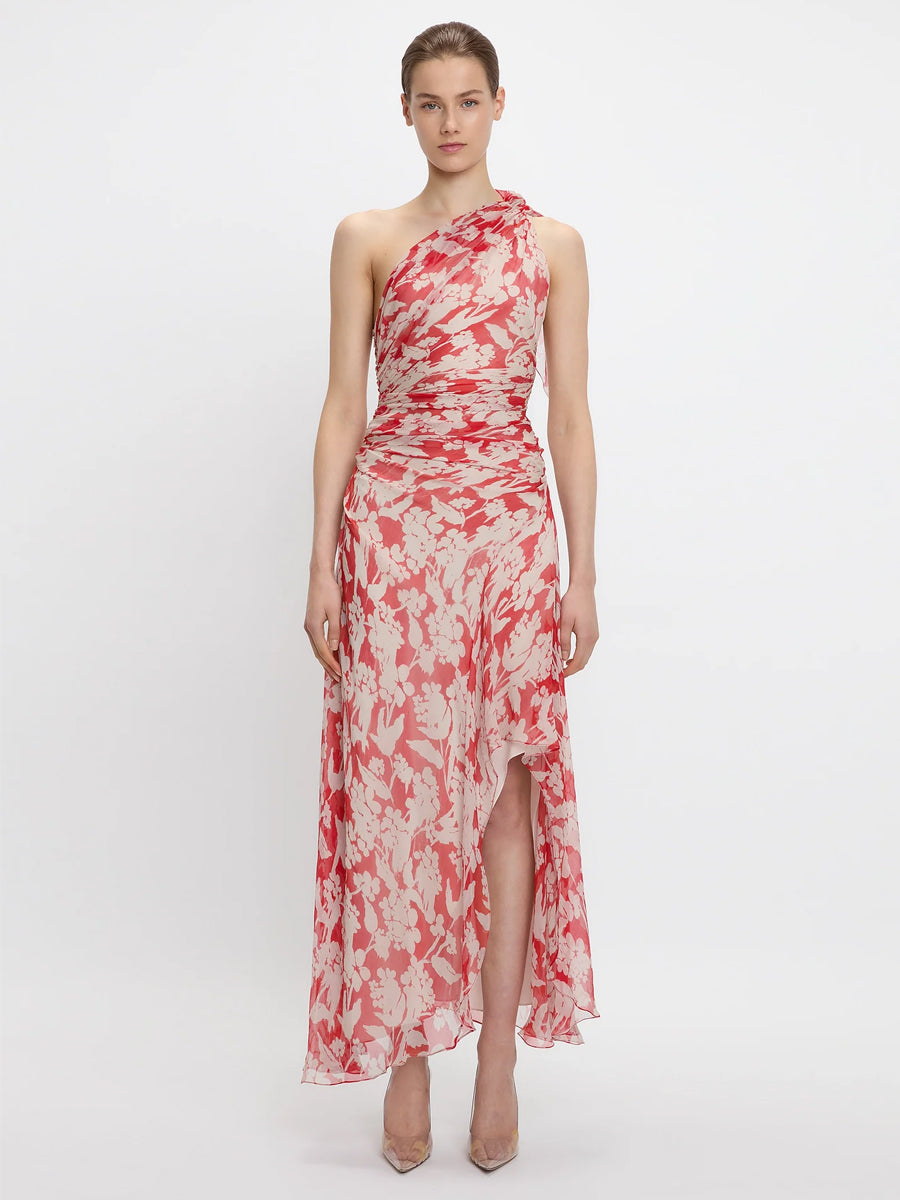 Victoria Beckham | One Shoulder Draped Midi Dress In Chilli-Blush