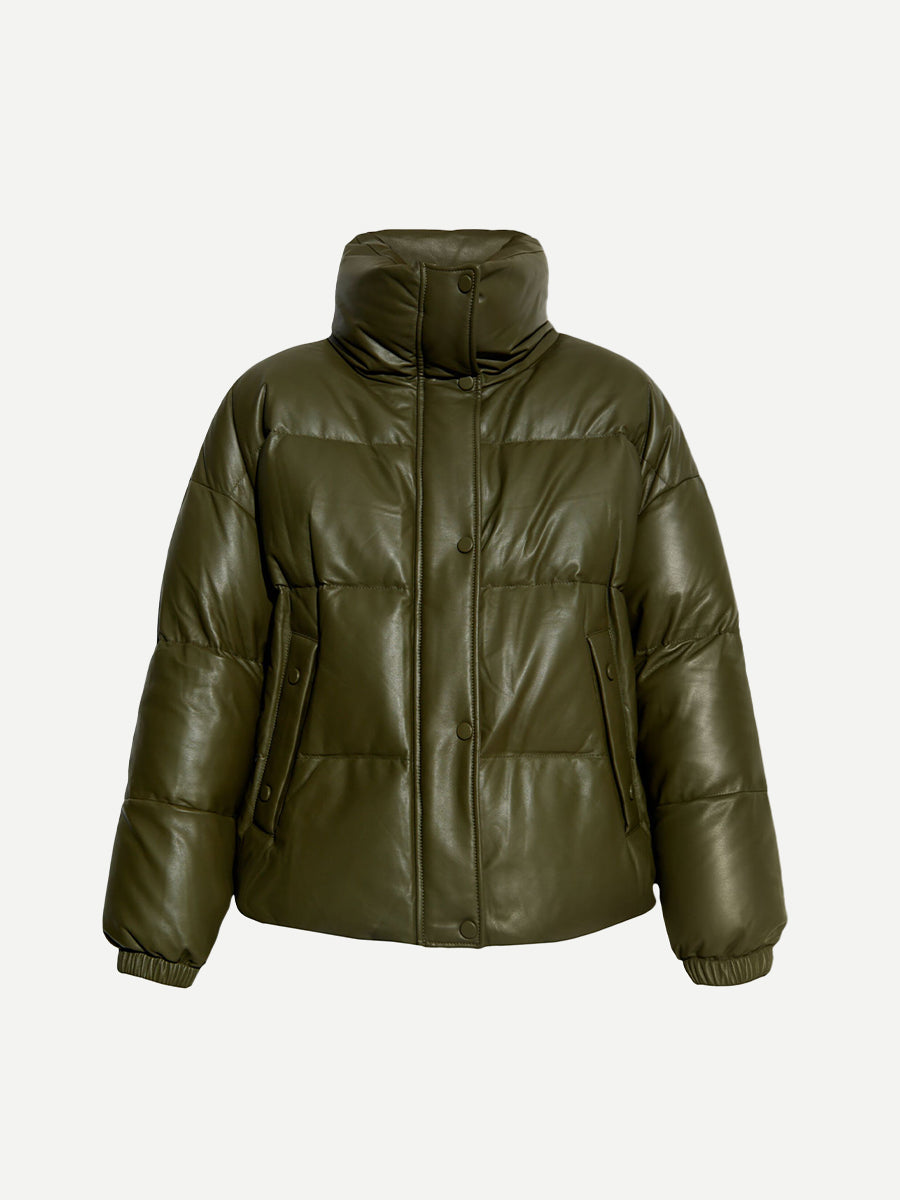 Yves Salomon | Padded Leather Down Jacket in Army Green