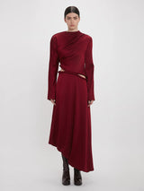 Victoria Beckham | Padded Tube Detail Midi Dress in Oxblood