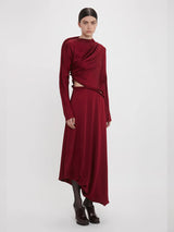 Victoria Beckham | Padded Tube Detail Midi Dress in Oxblood