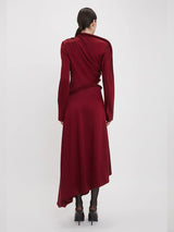 Victoria Beckham | Padded Tube Detail Midi Dress in Oxblood