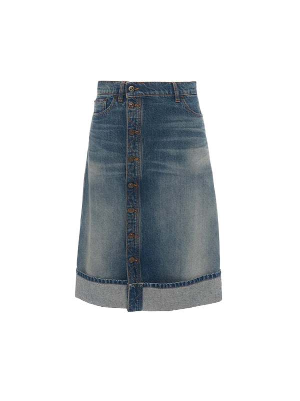 Victoria Beckham | Placket Detail Denim Skirt in Indigo Wash