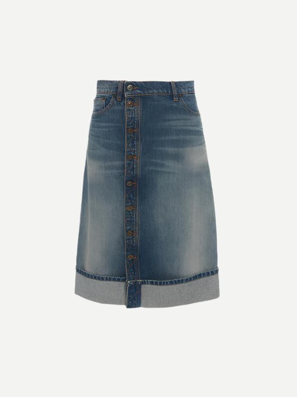 Victoria Beckham | Placket Detail Denim Skirt in Indigo Wash