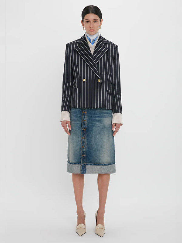 Victoria Beckham | Placket Detail Denim Skirt in Indigo Wash