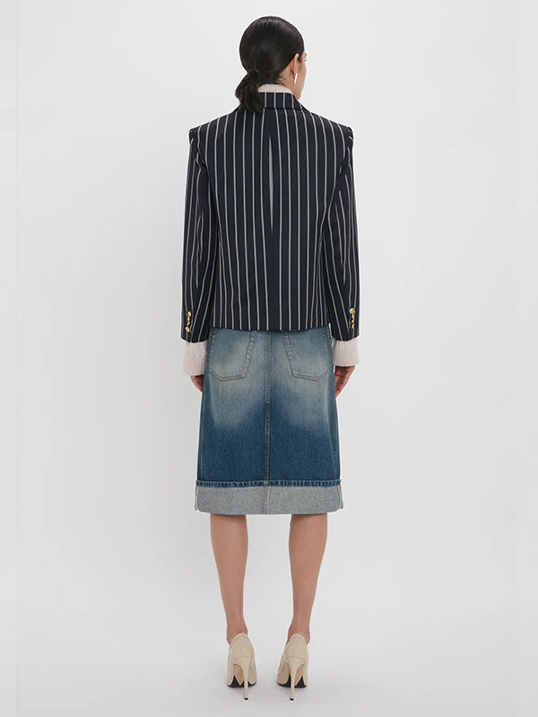 Victoria Beckham | Placket Detail Denim Skirt in Indigo Wash