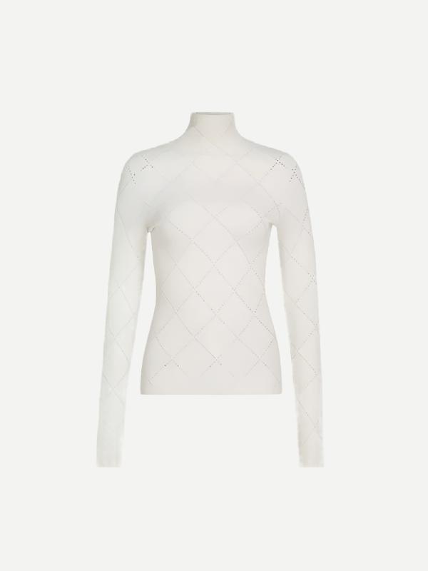 Pointelle Diamonds Turtleneck Top In Off White – Adam Heath