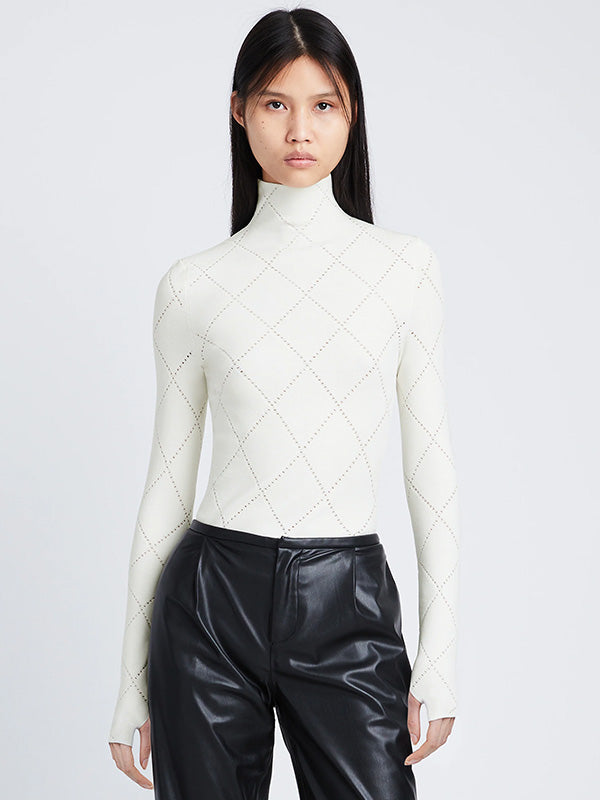 Proenza Schouler White Label Pointelle Diamonds Turtleneck Top In Off White