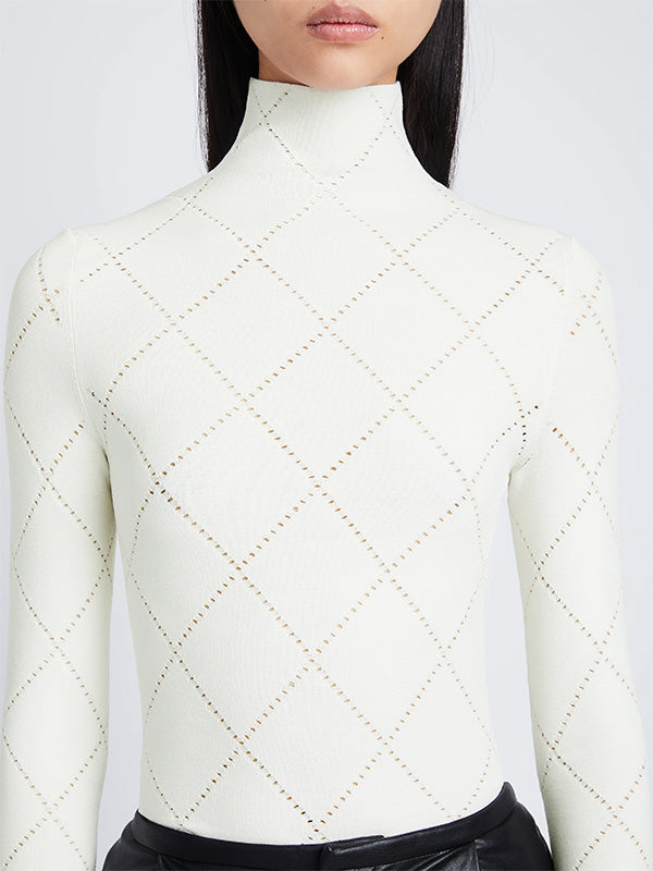 Proenza Schouler White Label Pointelle Diamonds Turtleneck Top In Off White