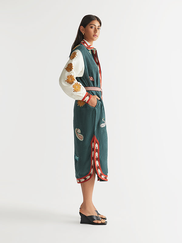 Antipodean | Quincy Belted Shirt Dress Peacock