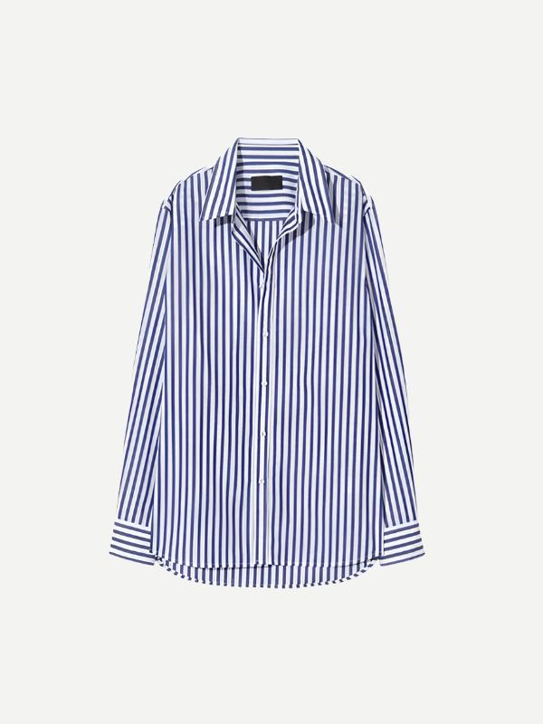 Nili Lotan | Raphael Classic Shirt Large Dark Navy Stripe