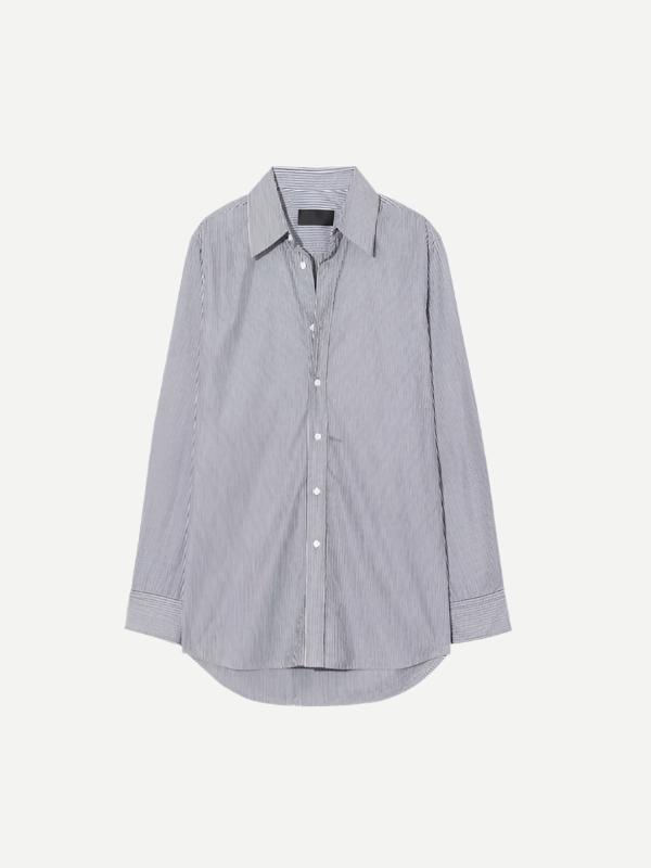 Nili Lotan Raphael Classic Shirt in Navy Stripe