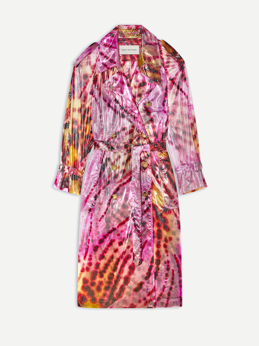 Dries Van Noten | Risto Printed Trench Coat in Fuchsia