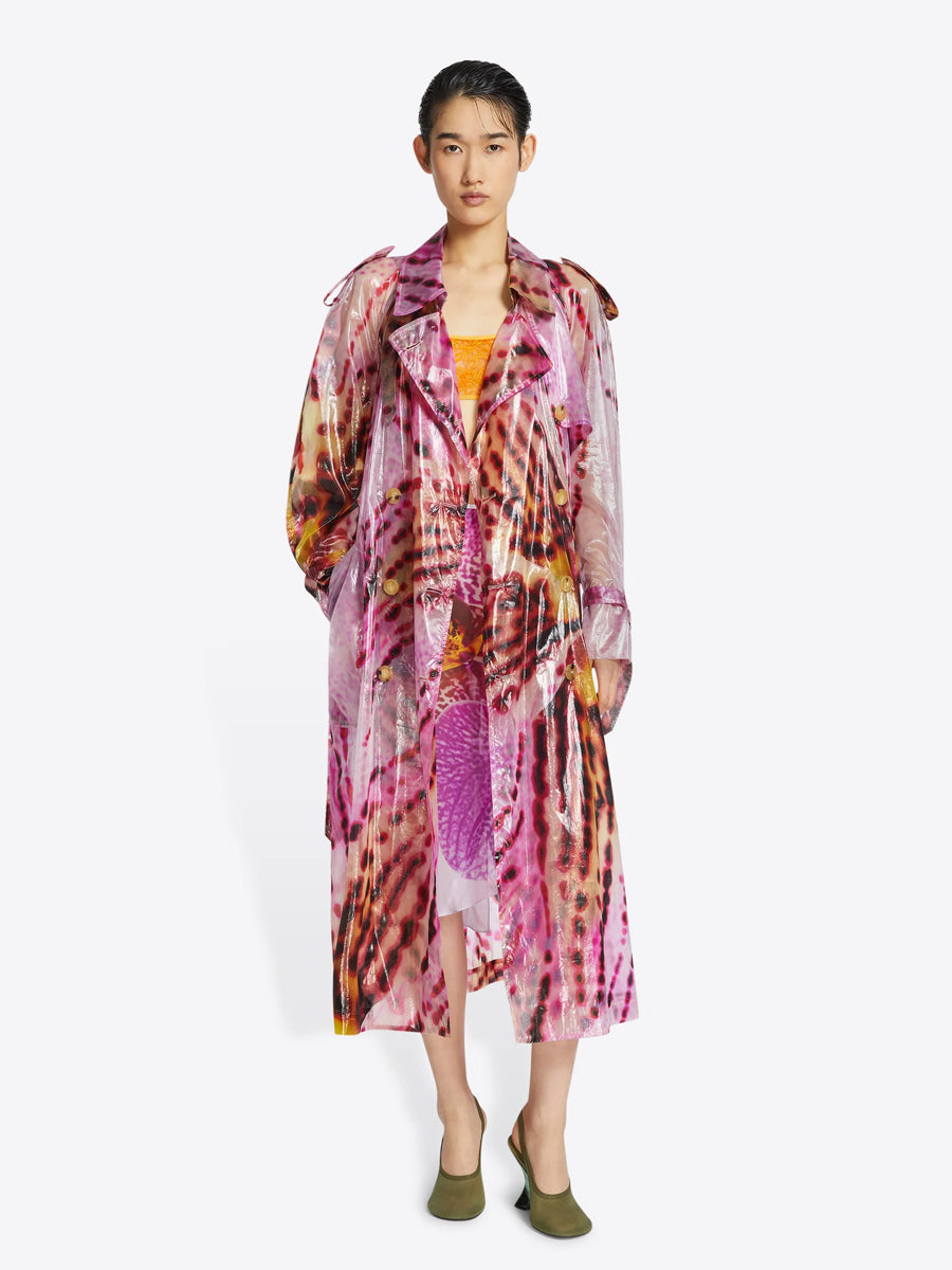 Dries Van Noten | Risto Printed Trench Coat in Fuchsia