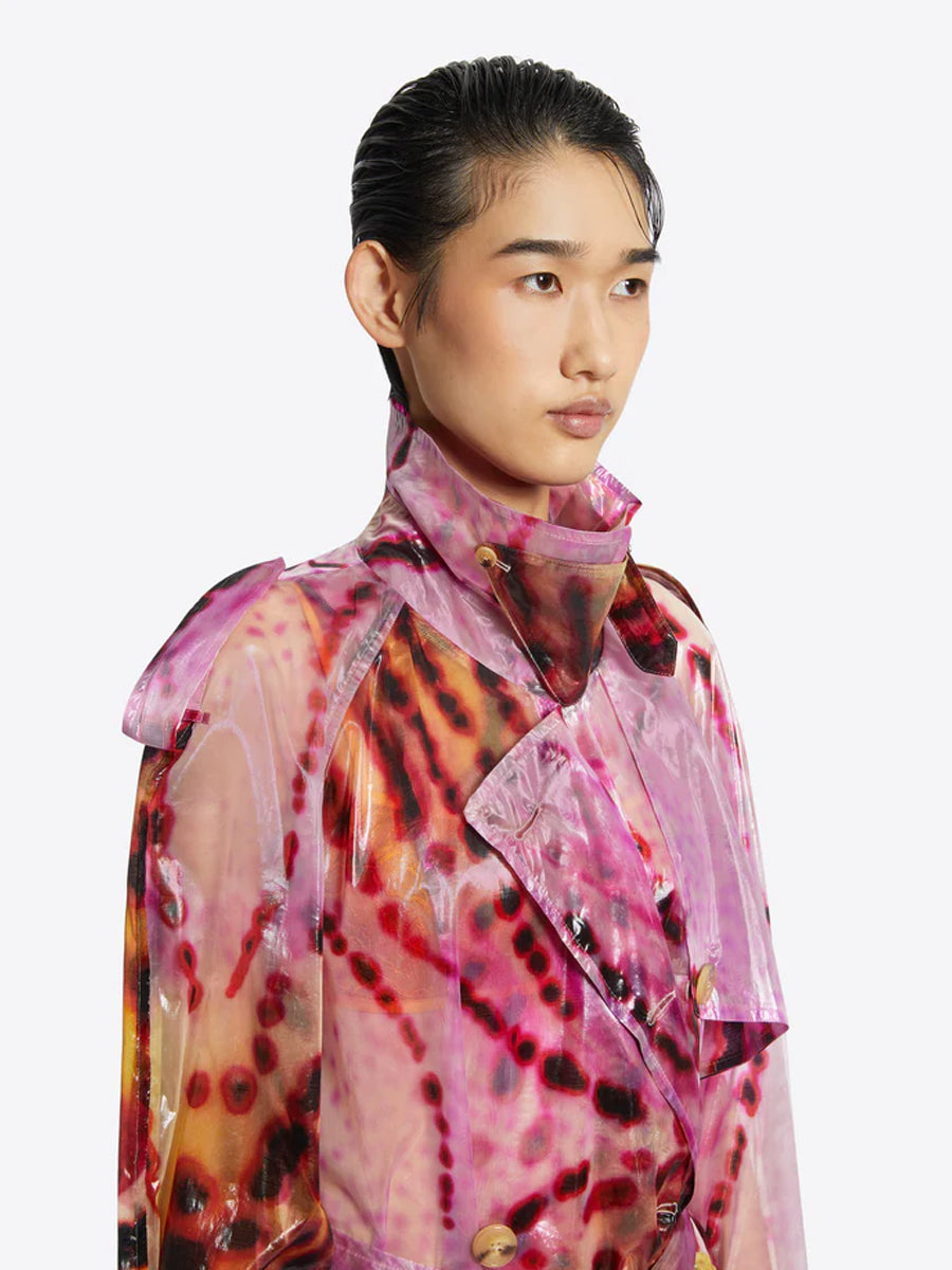 Dries Van Noten | Risto Printed Trench Coat in Fuchsia