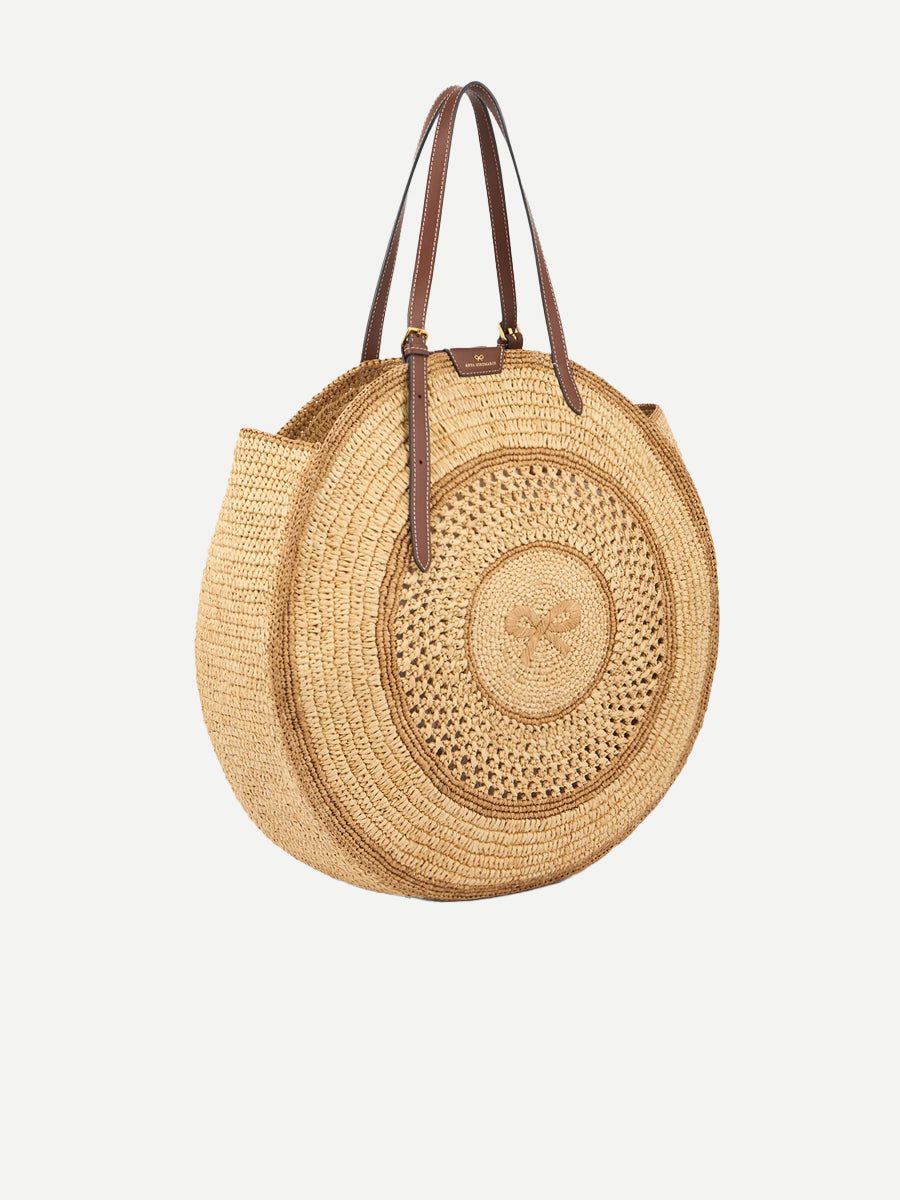 Round Bow Tote in Natural Raffia