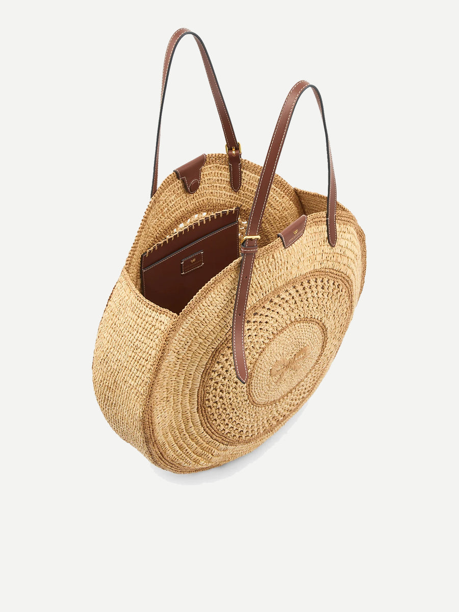 Round Bow Tote in Natural Raffia