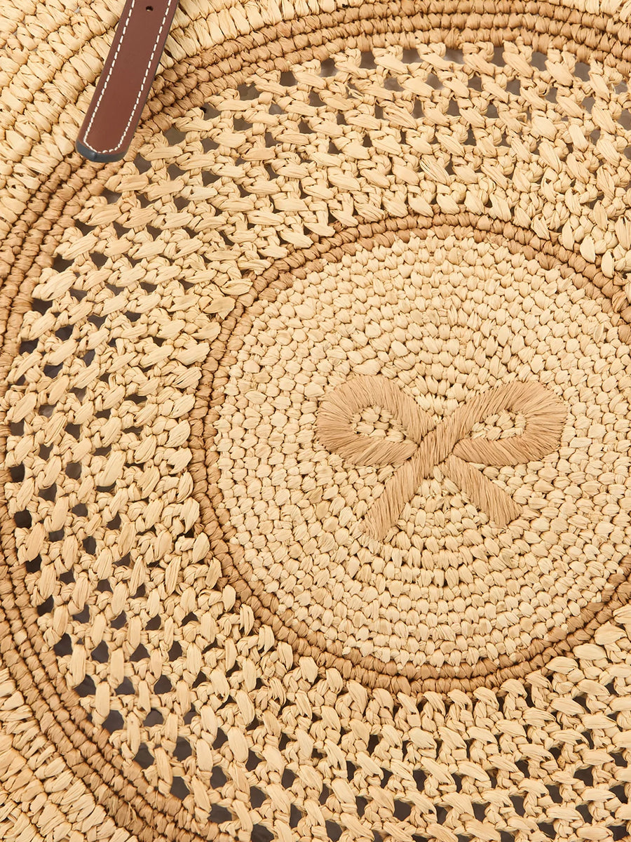 Round Bow Tote in Natural Raffia