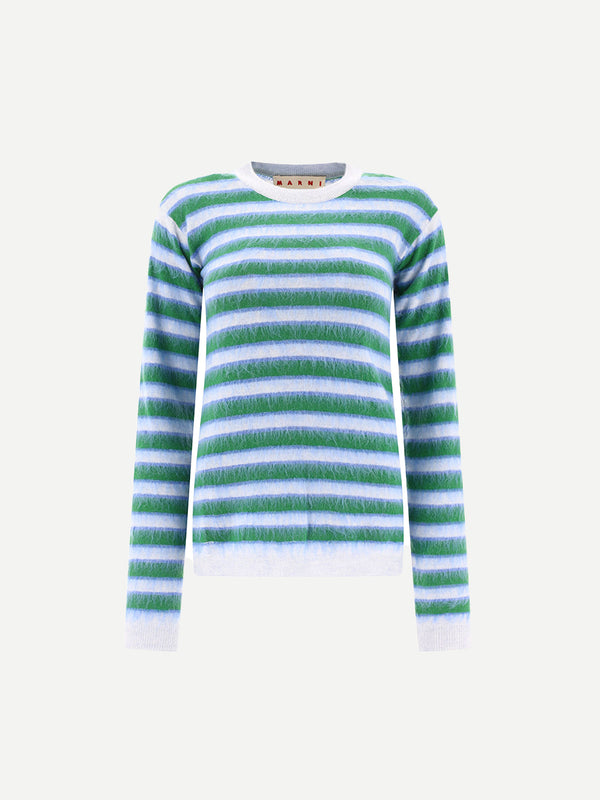 Marni | Round Neck Strip Sweater in Light Blue