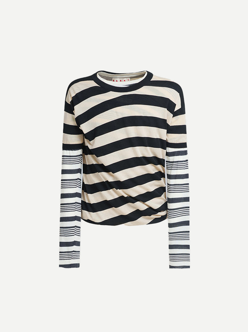 Marni | Round Neck Sweater in Faded Cotton Stripe