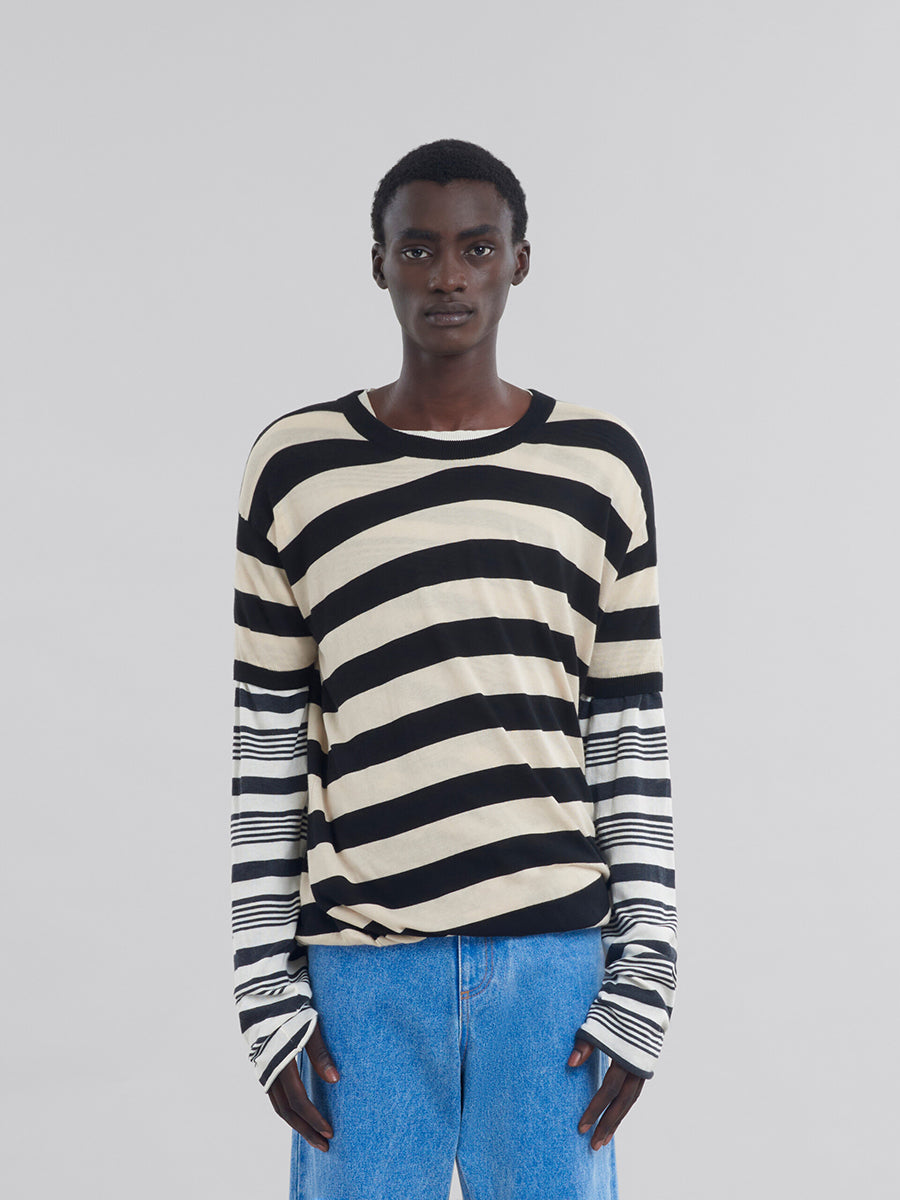 Marni | Round Neck Sweater in Faded Cotton Stripe