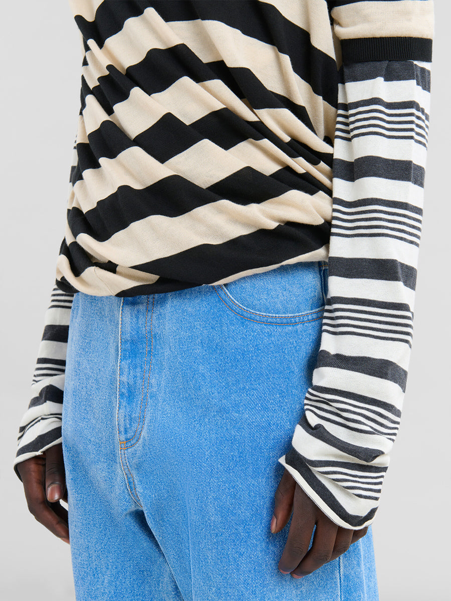 Marni | Round Neck Sweater in Faded Cotton Stripe