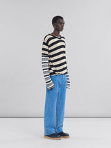 Round Neck Sweater in Faded Cotton Stripe