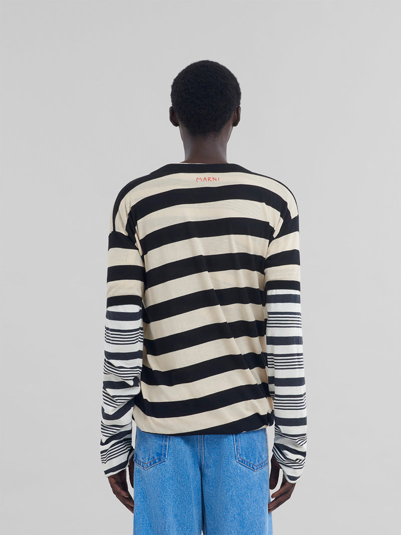 Round Neck Sweater in Faded Cotton Stripe