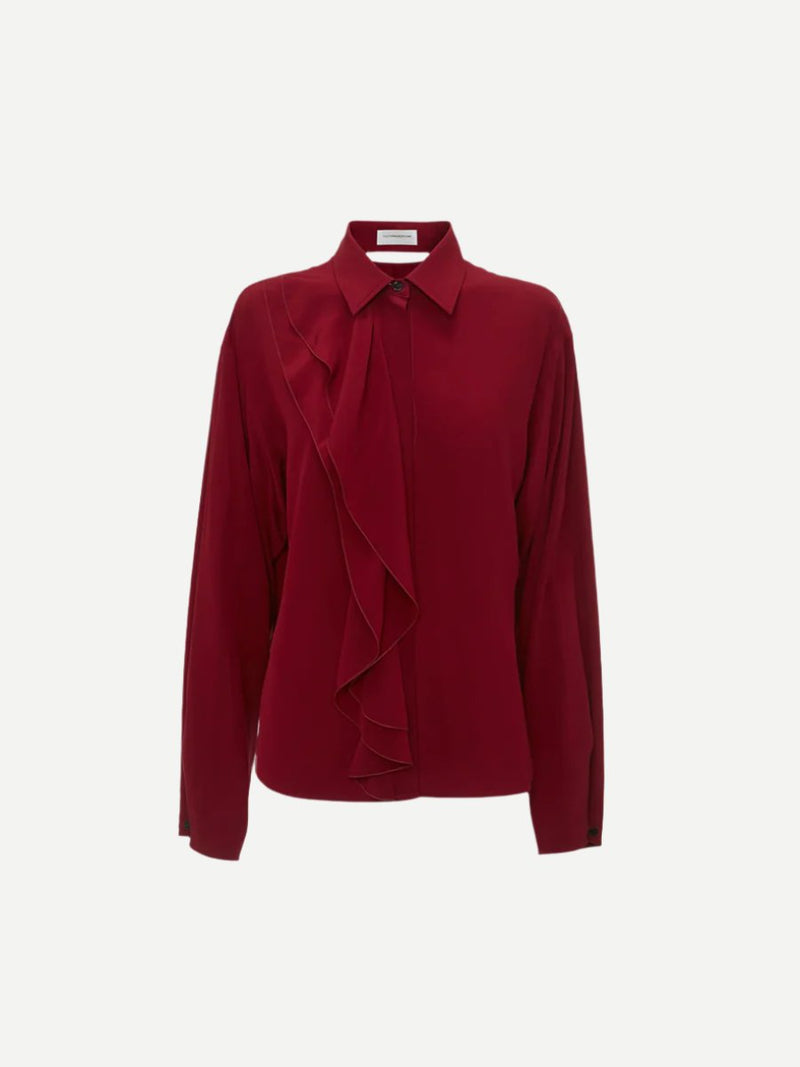 Victoria Beckham | Ruffle Detail Blouse in Oxblood