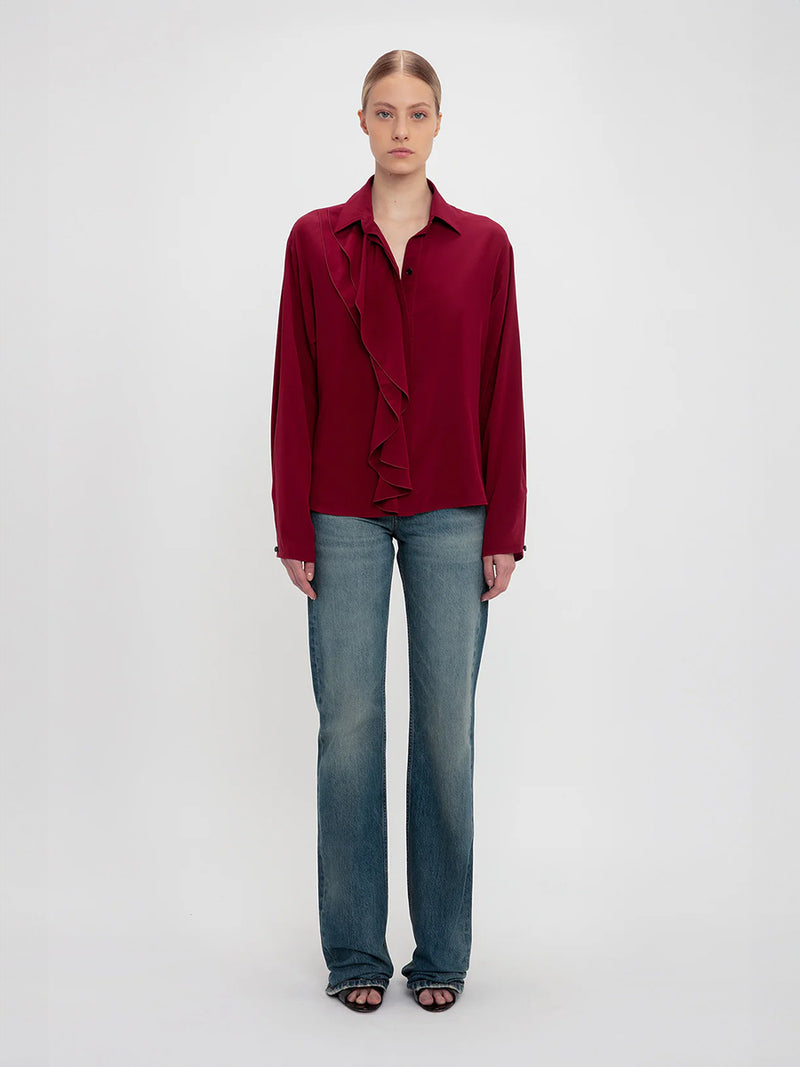 Victoria Beckham | Ruffle Detail Blouse in Oxblood