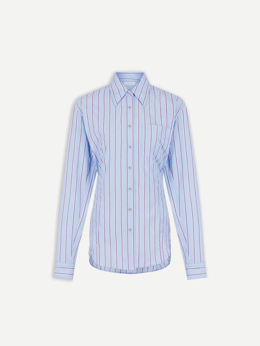 Rabanne | Cotton Poplin Shirt in Blue/Brown/White Stripe