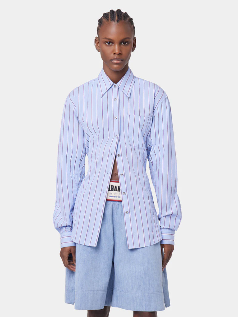 Rabanne | Cotton Poplin Shirt in Blue/Brown/White Stripe