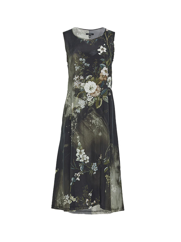 R13 | Sleeveless Midi Dress in Bleached Black Floral