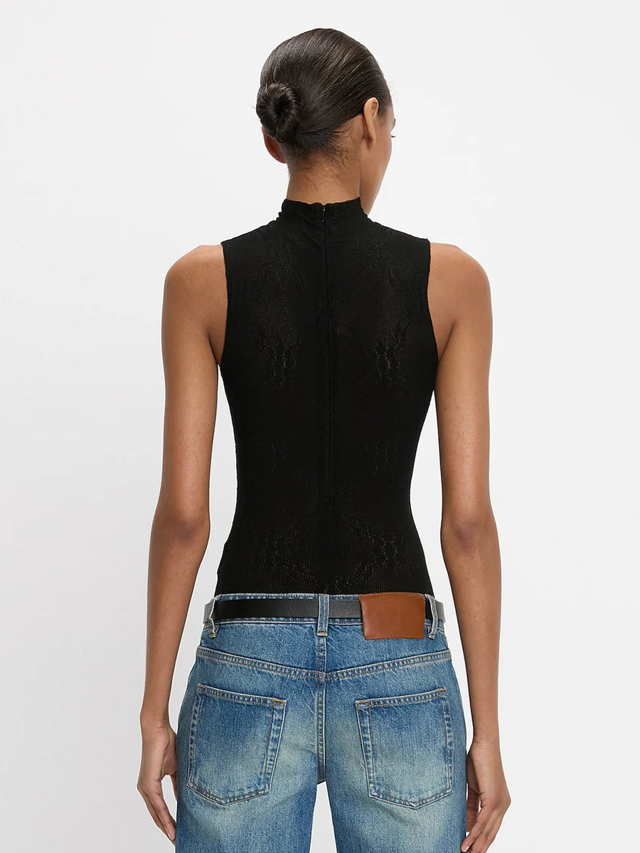 Sleeveless High Neck Bodysuit in Black