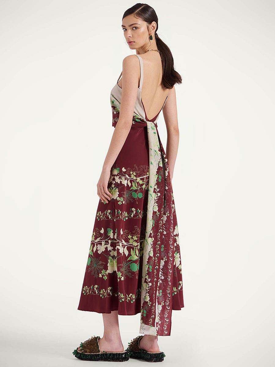 La DoubleJ | Slip-Around Dress in Woodland Placee Burgundy