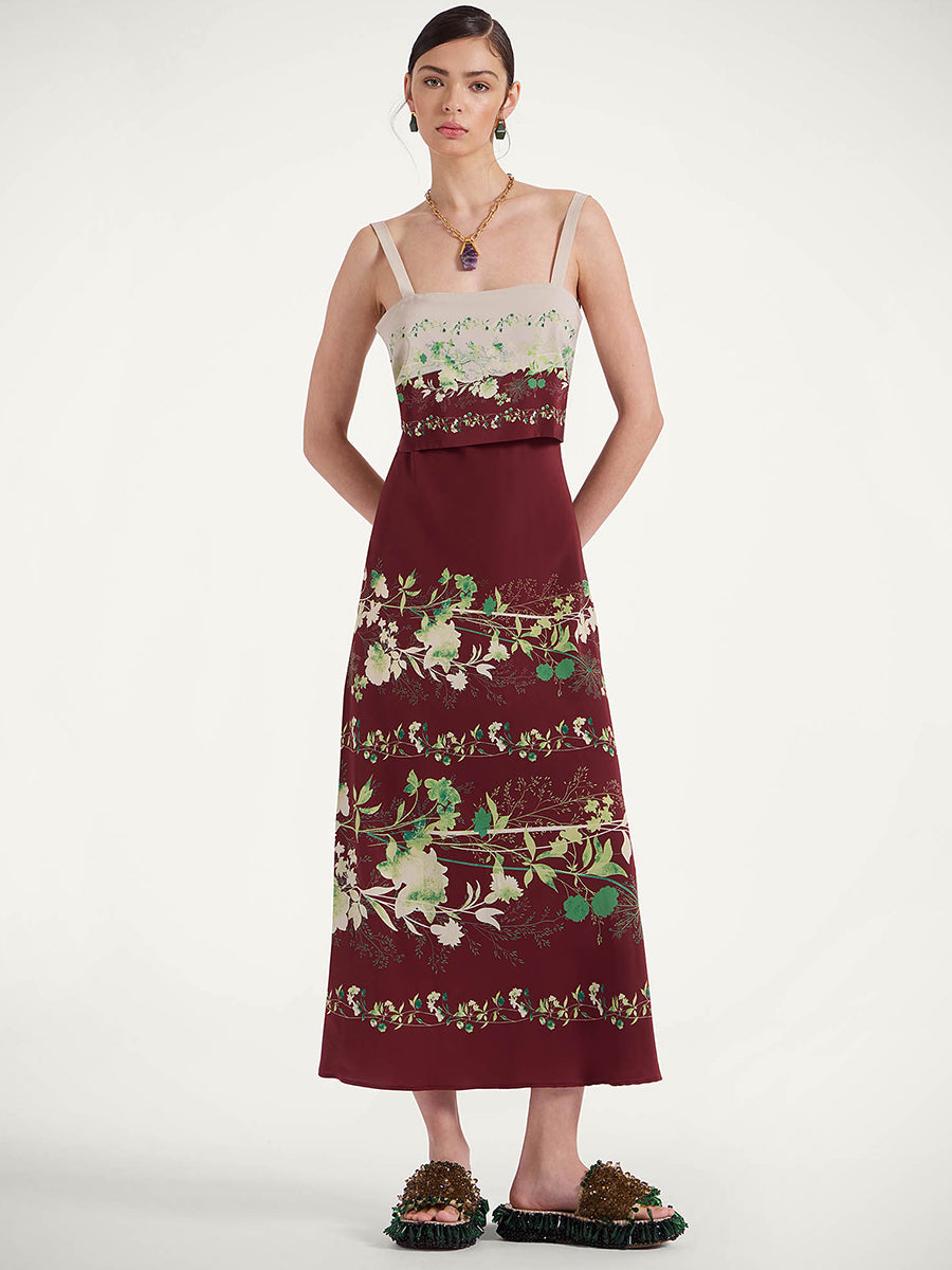 La DoubleJ | Slip-Around Dress in Woodland Placee Burgundy