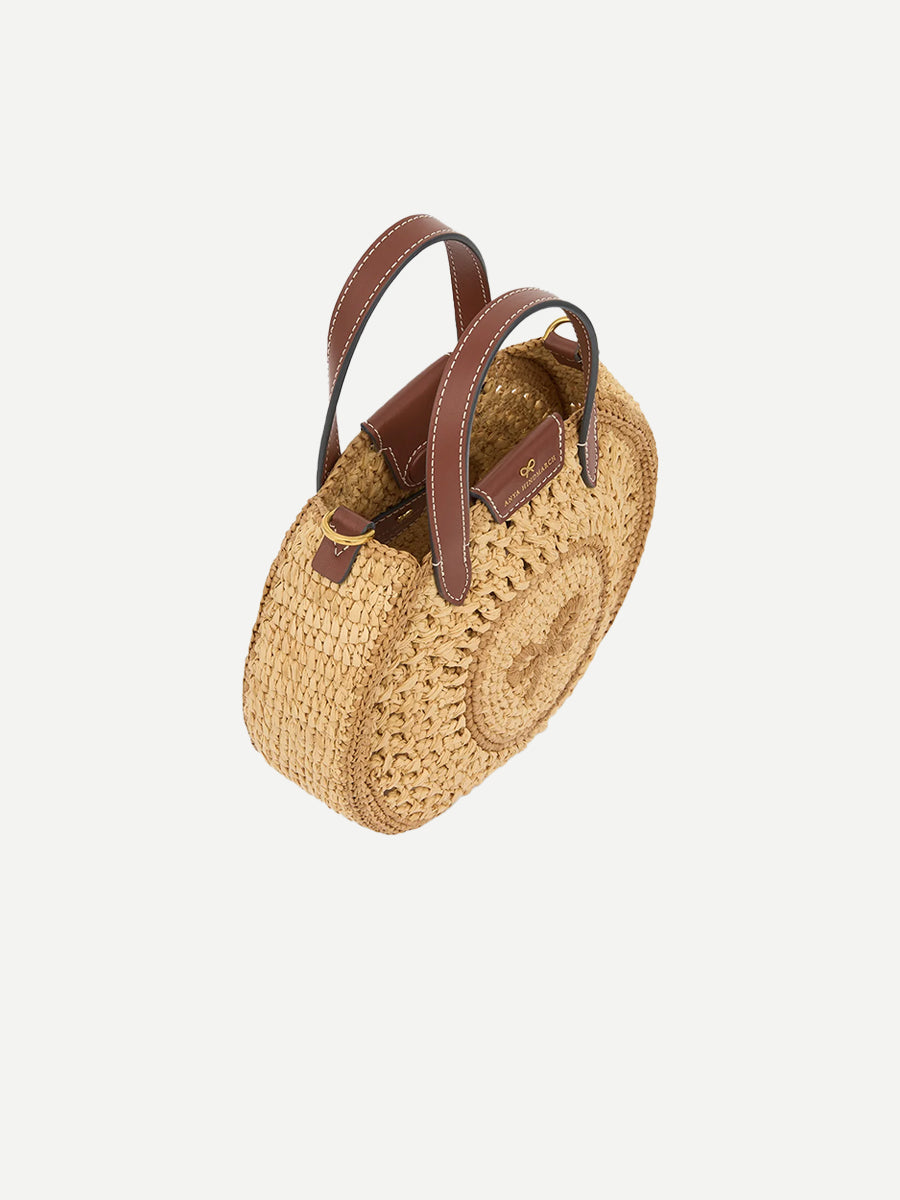 Small Round Bow Tote in Natural Raffia