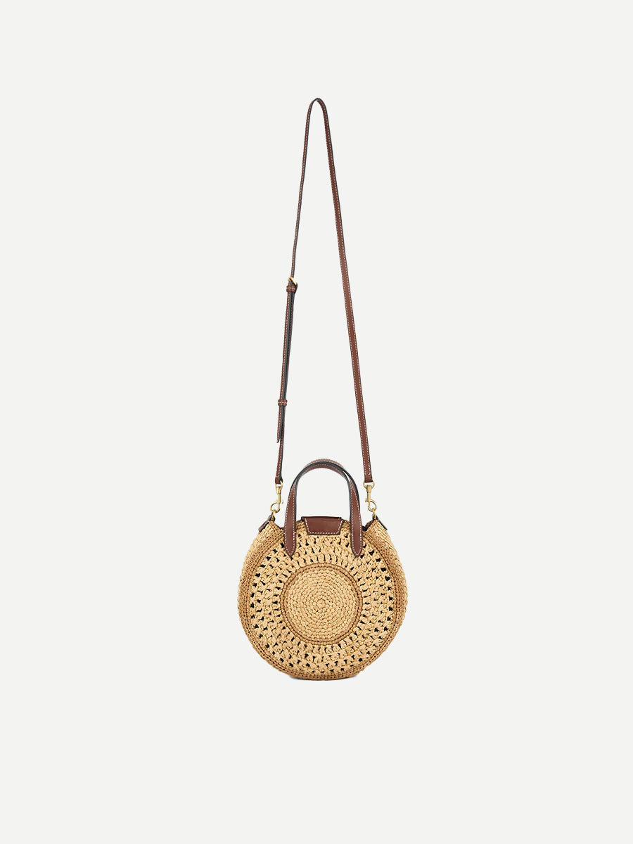 Small Round Bow Tote in Natural Raffia