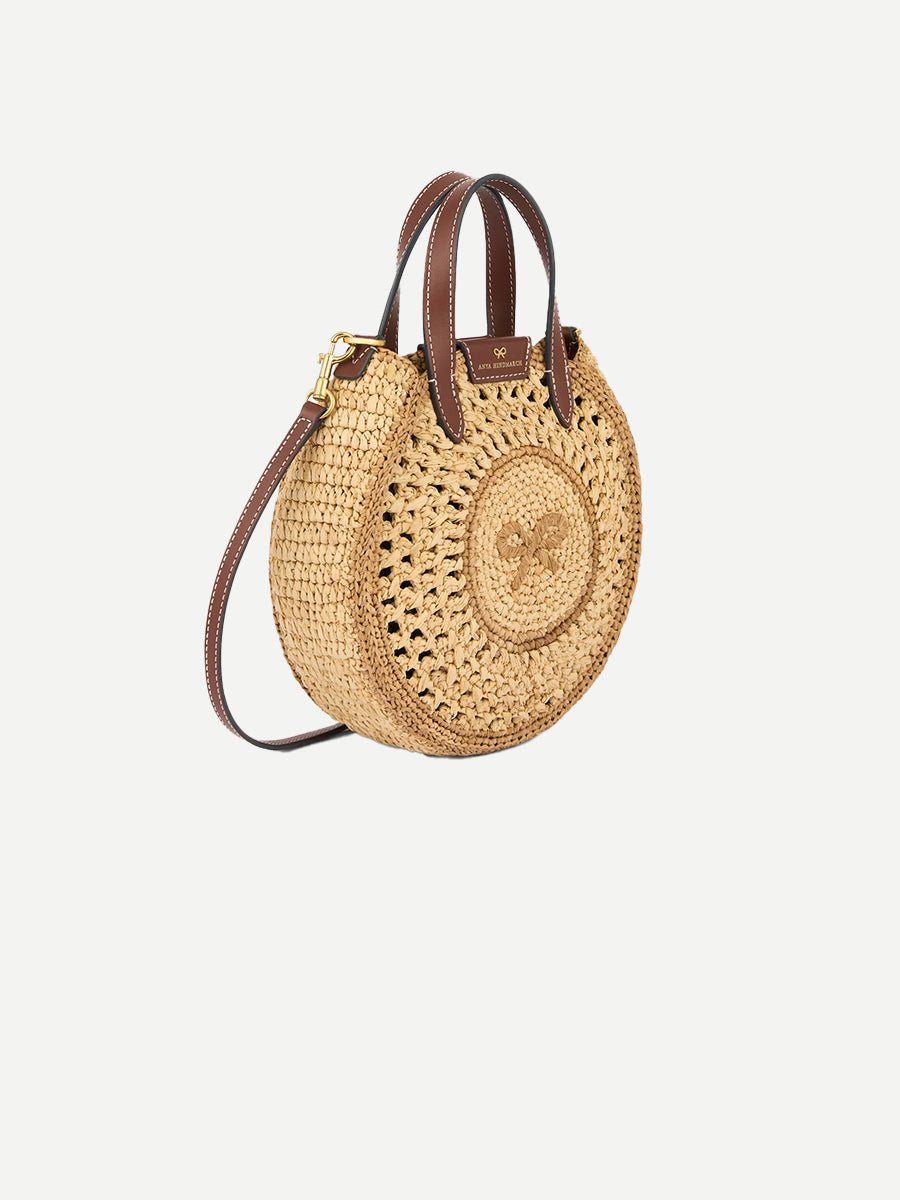 Small Round Bow Tote in Natural Raffia