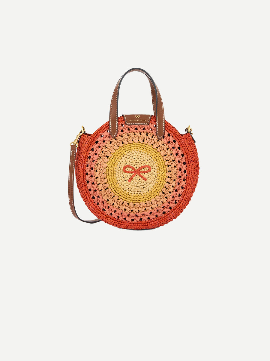 Small Round Bow Tote in Orange/Multi