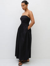 Matteau | Strapless Lace Up Dress in Black