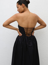 Matteau | Strapless Lace Up Dress in Black