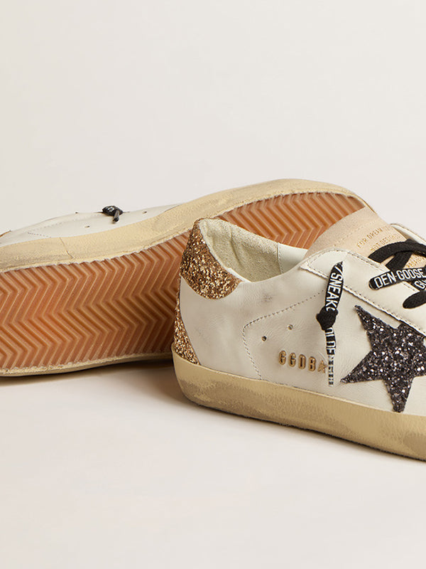 Super-Star Sneakers in Gold and Grey Glitter