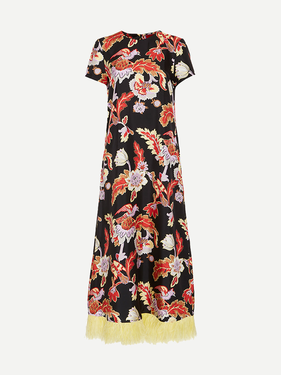 La DoubleJ | Swing Dress w/ Feathers in Lark Black