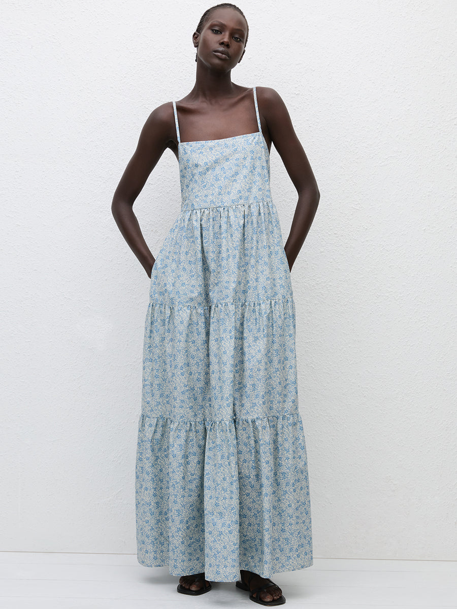 Matteau | Tiered Low Back Dress in Cornflower