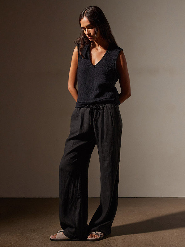 JAMES PERSE | Wide Leg Linen Pant in Black