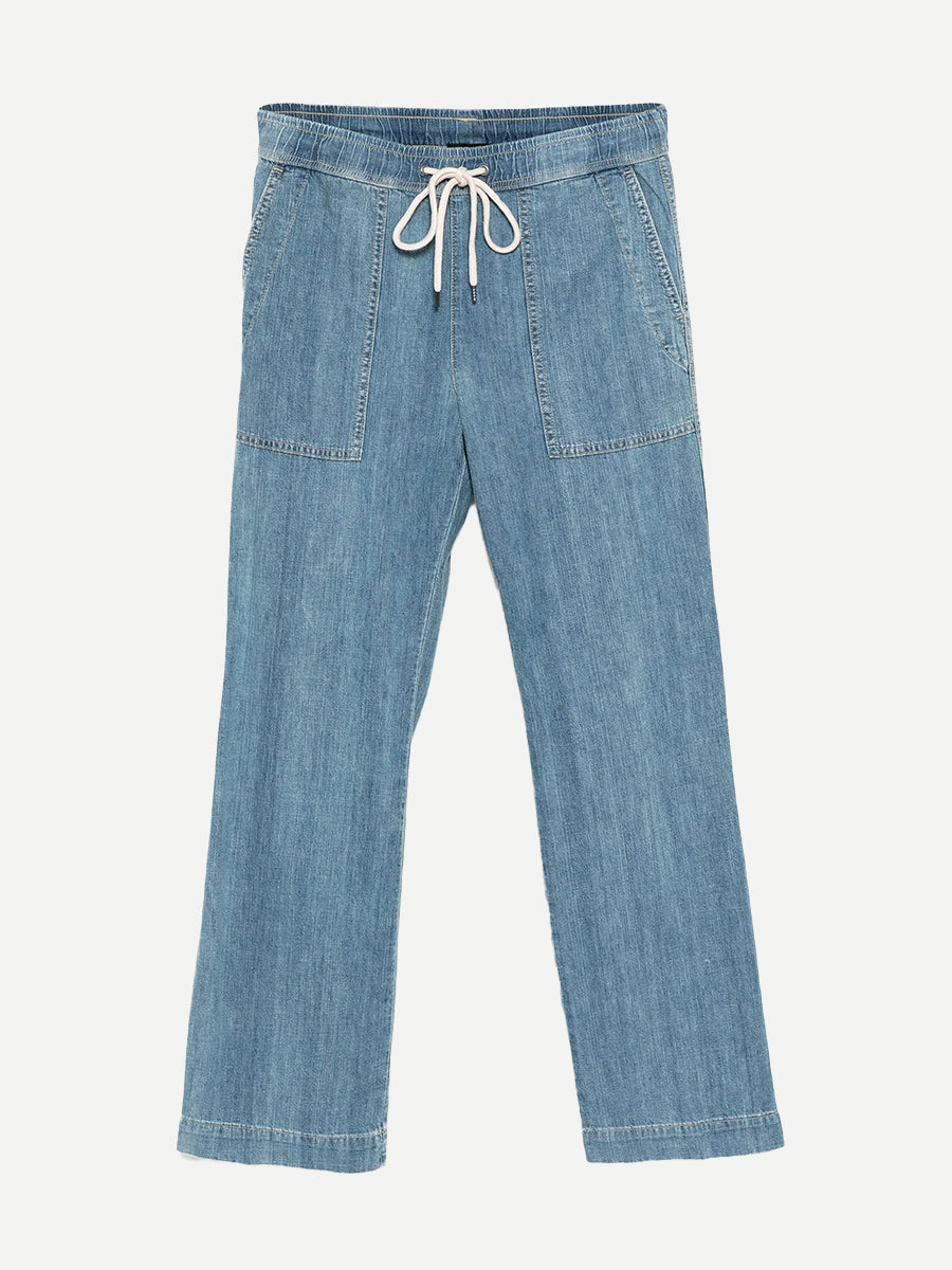 James Perse | Wide Leg Pull On Denim Pant in Mid Bleach Wash