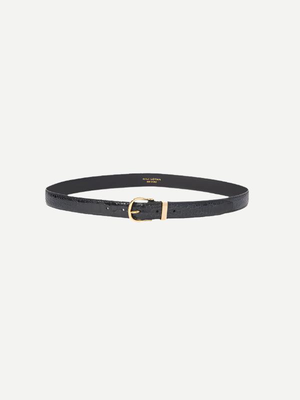 Nili Lotan Louise Belt in Black w/ Shiny Brass Buckle