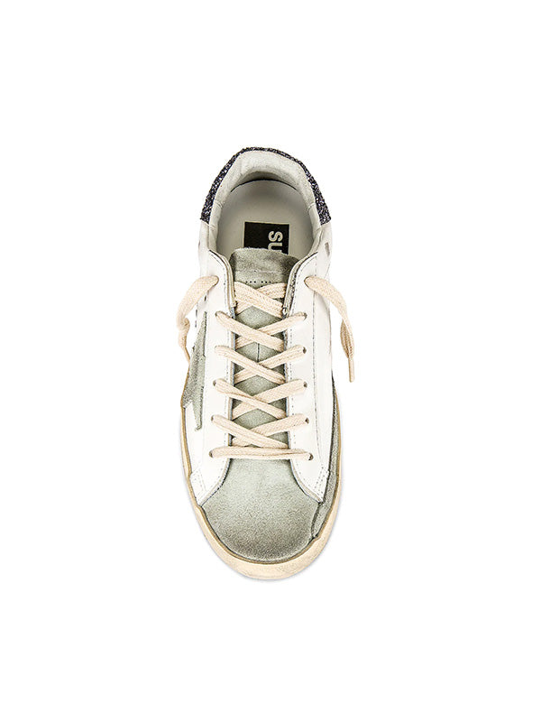 Golden Goose Super-star in White & Grey Glitter Heel